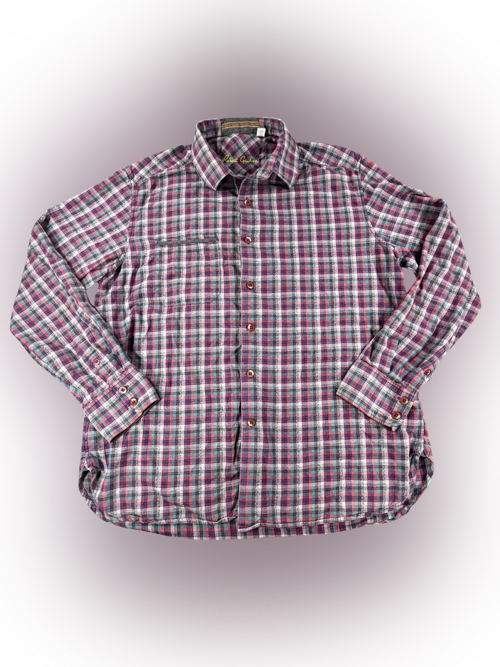 Men’s Robert Graham Plaid Gingham Button-Down Shirt in Red Blue and Gray Size XL